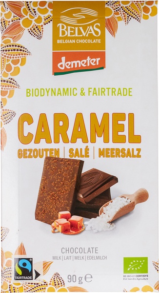 Ciocolată cu Lapte, Caramel Sărat și Sare de Mare ECO & Demeter, Belvas – 90g - imagine 2